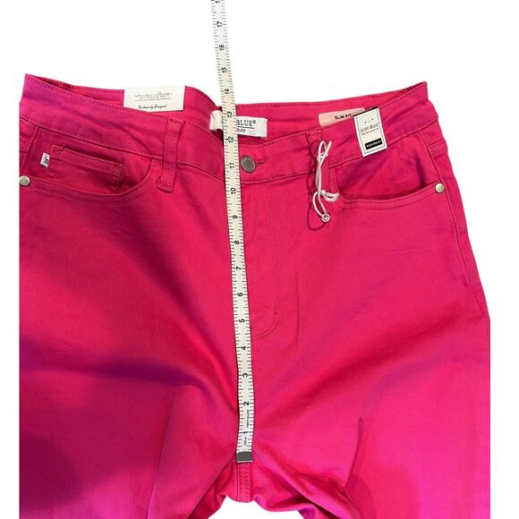 NWT JUDY BLUE Fuschia Neon Pink Daphne High Rise Slim Ankle Jeans Women's 15/32 - Picture 7 of 11